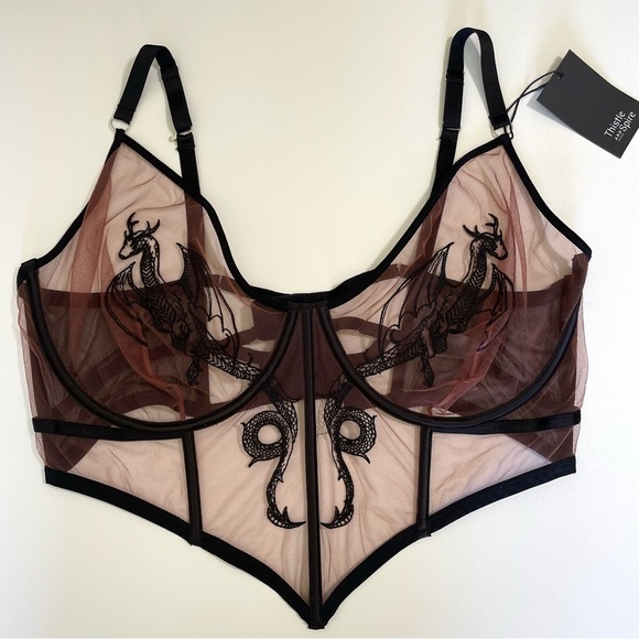 NWT Thistle and Spire Dracona Bodice 3X Black Toffee Embroidered Corset Bra - Picture 7 of 15